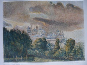 Niet of onleesbaar gesigneerd - Litho, Kasteel in een landschap. kopen? Bied vanaf 1!