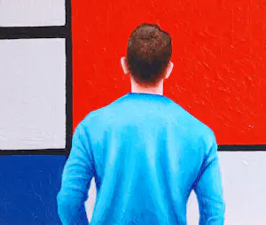 Gerard Boersma - Compositie 2 (Man genietend van schilderij Piet Mondriaan) kopen? Bied vanaf 125!
