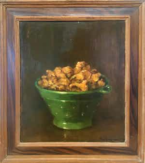 Theo Swagemakers - Olieverf op paneel, Stilleven met vergiet - Ingelijst verkocht voor € 100!