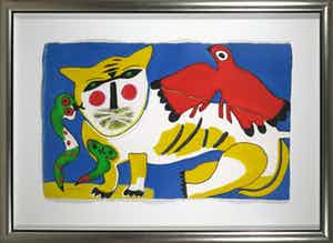 Corneille - Aquagravure op geschept papier, Chat jaune - Ingelijst (Zeer groot) verkocht voor € 600!