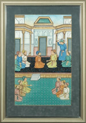 Niet of onleesbaar gesigneerd - Waterverf op textiel, Indiase schildering - Ingelijst kopen? Bied vanaf 10!