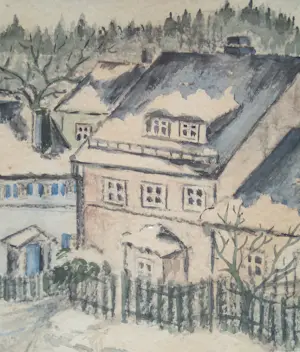 Ernst Kiefer - 1930s AQUAREL SCHILDERIJ 1898-1967 ONDERGESNEEUWD DORP GESIGNEERD INGELIJST kopen? Bied vanaf 45!