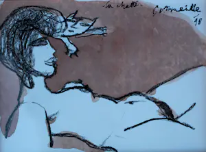 AcheterCorneille - Ingelijste inkttekening/aquarel op papier: La chatte - 1998(nette lijst)? Enchérissez de 1295!