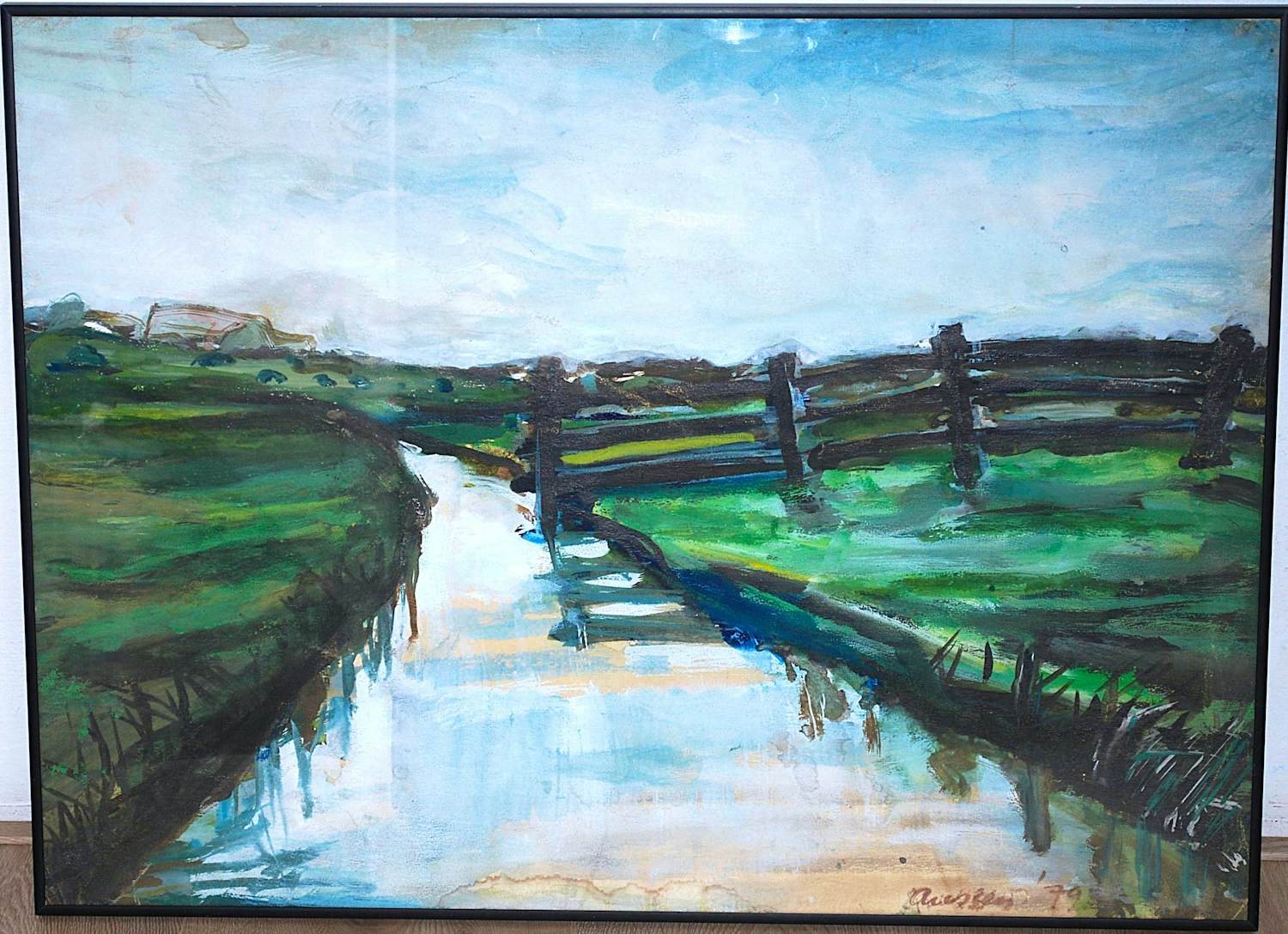 Buy Rob Aussen - Hollands landschap met een vaart - groot en ingelijst? Bid from 75!