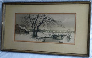 Antoon Hemert - Ets , Winter in Holland – in originele lijst - ca 1930 kopen? Bied vanaf 45!