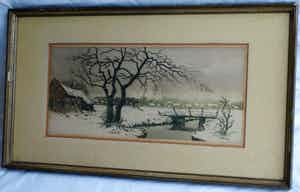 Antoon Hemert - Ets , Winter in Holland – in originele lijst - ca 1930 verkocht voor € 45!