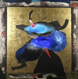 Michel van Overbeeke - Gemengde techniek met bladgoud op doek, Blue clouds - Ingelijst (Groot) kopen? Bied vanaf 1000!