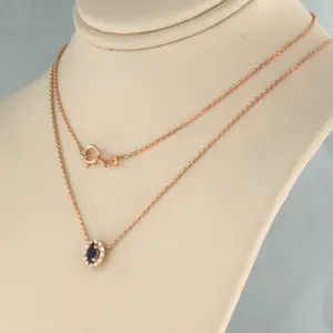 14k rose gouden collier met hanger bezet met saffier en diamant tot. 0,10ct kopen? Bied vanaf 190!