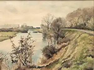 Lies Veenhoven - Waaldijk bij Neerrijnen - Aquarel vendu pour 40€ !