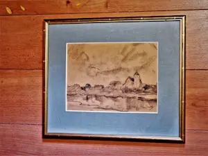 AcheterNiet of onleesbaar gesigneerd - Ca. 1930 gemaakte Houtskooltekening "dorp aan water" gesigneerd? Enchérissez de 1!