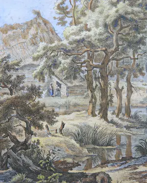 Hendrik Schwegman - Ets, Vissende man bij een beekje - Ingelijst kopen? Bied vanaf 70!