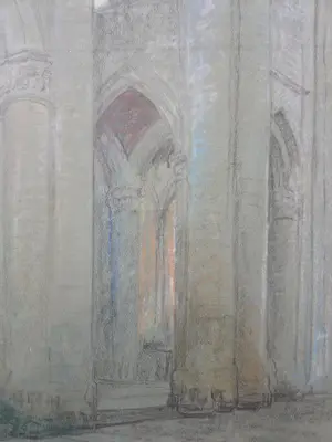 Eugene Lucker - Kerkinterieur. Pastelkrijt. Groot. kopen? Bied vanaf 369!