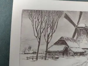 AcheterNiet of onleesbaar gesigneerd - Mooie ets molen sneeuwlandschap? Enchérissez de 1!