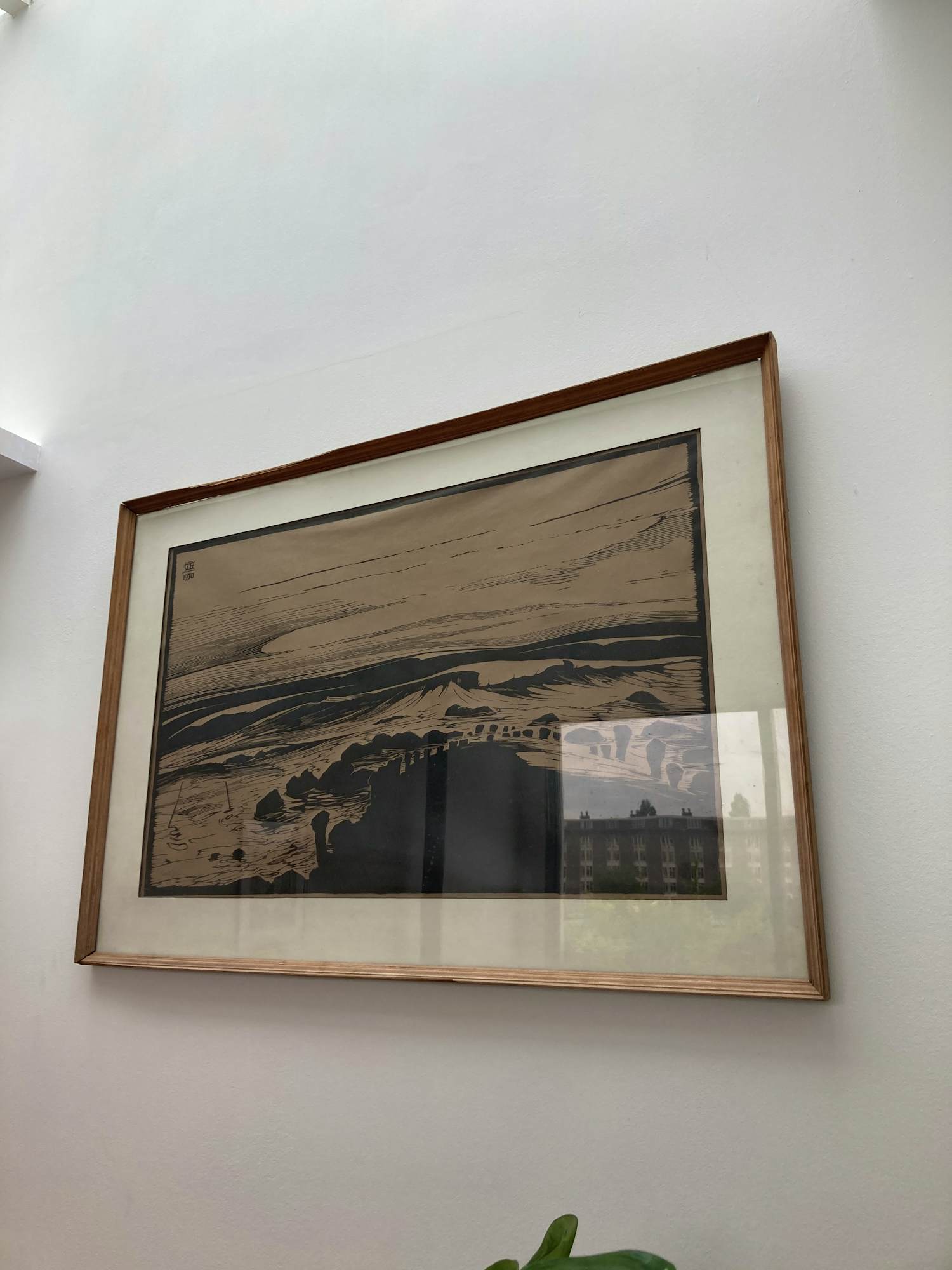 Jan Giesen - Kustgezicht - Houtsnede, Ingelijst verkocht voor € 40!