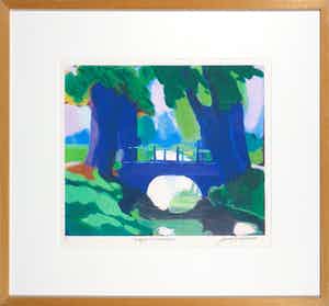 Jentsje Popma - Zeefdruk, Bruggetje bij Giessendam - Ingelijst verkocht voor € 80!