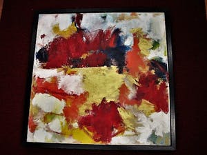 Mathieu Berden - 1977 - Krachtig Abstract Olieverf "Vierkant in Rood,Blauw en Goud" gesigneerd kopen? Bied vanaf 175!