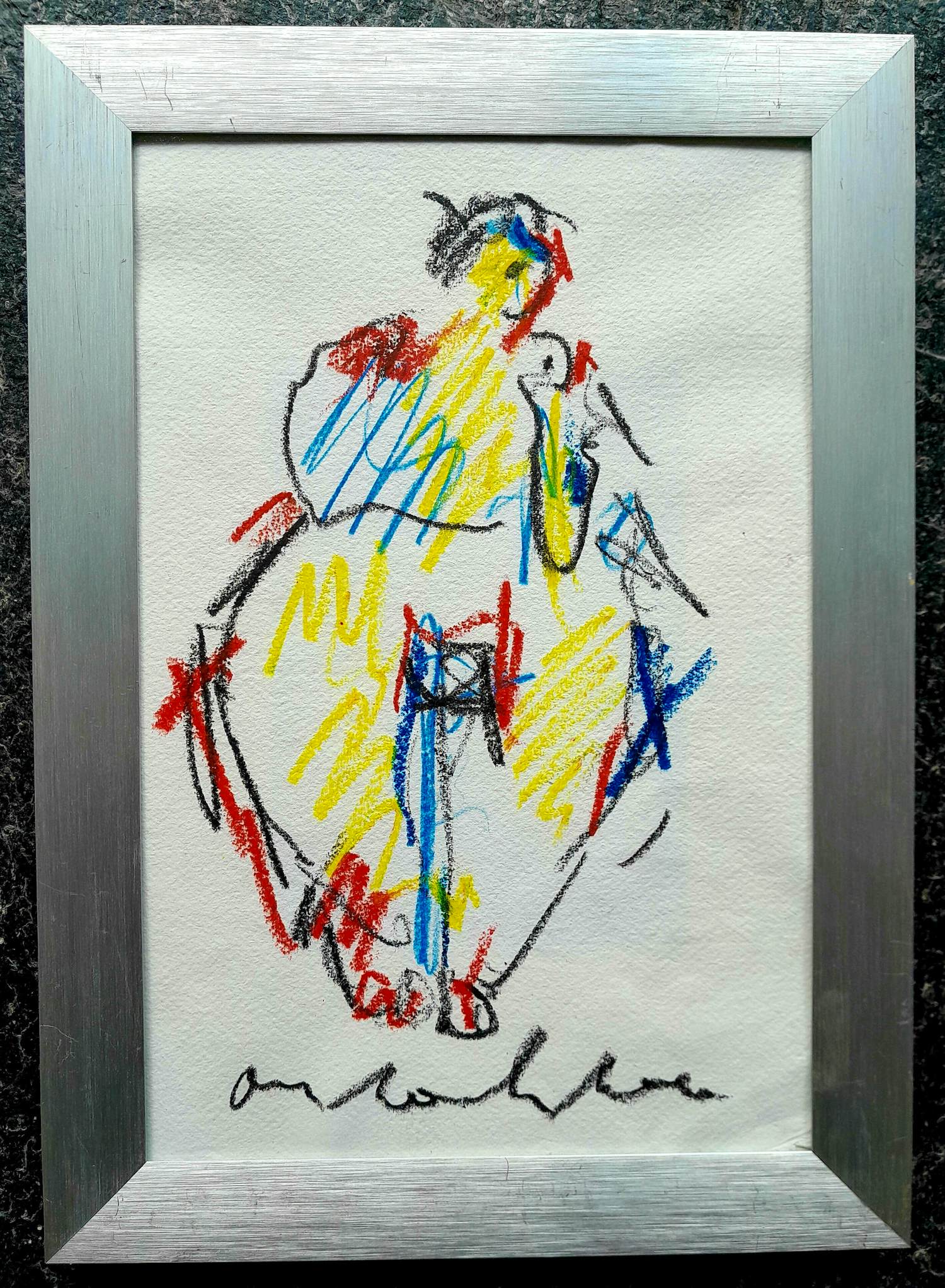 Anton Heyboer - Moeder met kind - Krijt op papier - 1996 - 35 x 26 cm - ingelijst verkocht voor € 150!