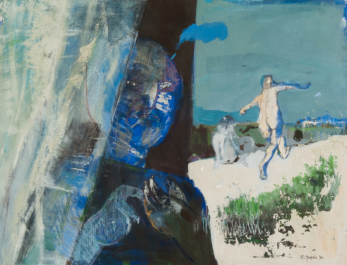 Marjan Jaspers - Naar buiten kijken - Acrylverf oliepastel en bister op papier - BKR Haarlem kopen? Bied vanaf 5!