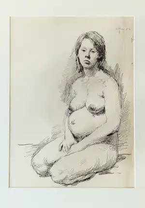 Aat Veldhoen - 1964 - grote Rota-print "Lotje Veldhoen, zwanger en naakt" gesigneerd verkauft für € 38!