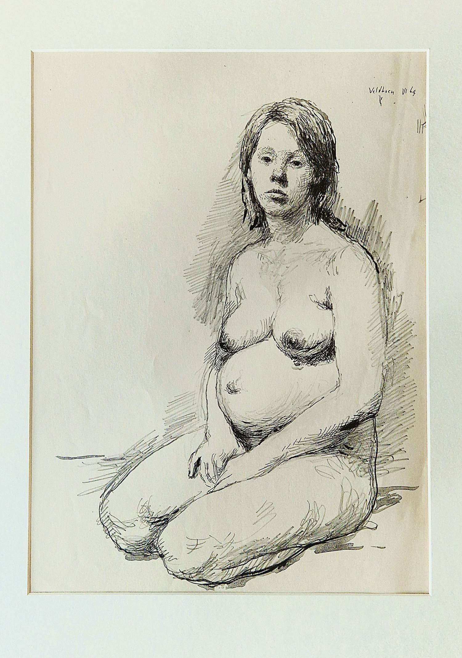 Aat Veldhoen - 1964 - grote Rota-print "Lotje Veldhoen, zwanger en naakt" gesigneerd kopen? Bied vanaf 38!