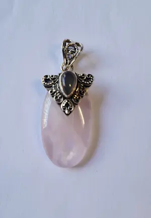 vintage sajen roze rozenkwarts sterling zilveren juwelen citrien  hanger kopen? Bied vanaf 75!