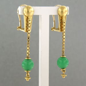 14k geel gouden oorhangers bezet met chrysopaas kopen? Bied vanaf 340!