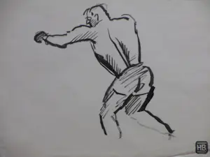 Herman Bieling - Boksers in actie - 4 Tekeningen kopen? Bied vanaf 45!