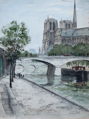 Jan den Hengst - ingelijste aquarel: Notre Dame te Parijs kaufen? Bieten Sie von 125!