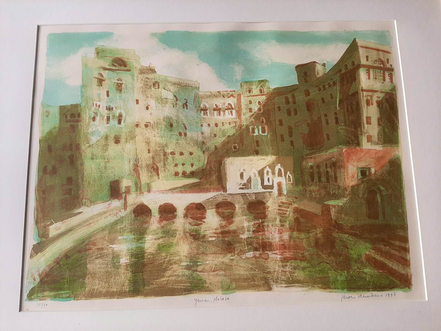 Jeroen Hermkens - Litho, Jemen, Hababa - Ingelijst kopen? Bied vanaf 70!