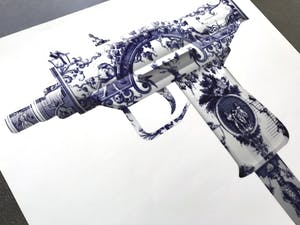 Magnus Gjoen - Delft Blue series: UZI ; Giclee print kopen? Bied vanaf 295!