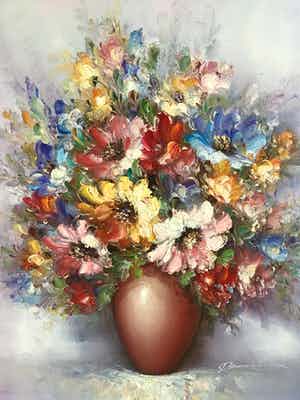 Niet of onleesbaar gesigneerd - Pot met bloemen verkocht voor € 1!