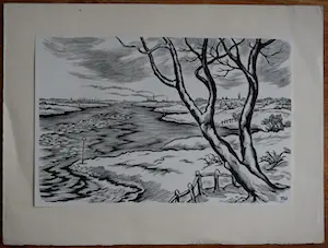 Thijs Mauve - Houtgravure - Winterlandschap aan de Nederrijn kopen? Bied vanaf 40!
