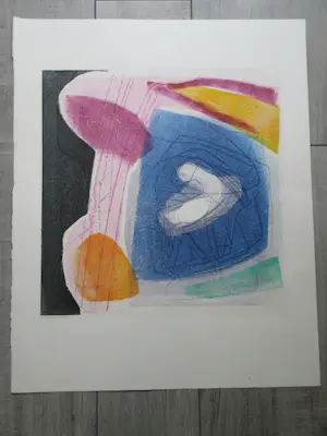 Henny Visch - Abstracte compositie - Kleurenlitho kopen? Bied vanaf 50!