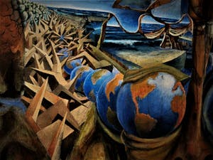 Niet of onleesbaar gesigneerd - Indrukwekkend surrealistisch Olieverf "World in your Eyes" ca. 1970 - GROOT!!! kopen? Bied vanaf 10!