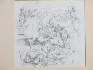 Fer Hakkaart - Feestend gezelschap - Tekening kopen? Bied vanaf 75!