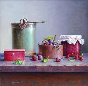 Hans Habraken - Zeer mooi groot stilleven Hans Habraken op paneel. verkocht voor € 850!