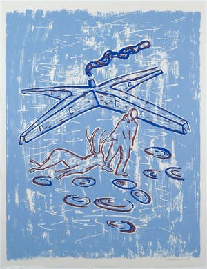 Anne Semler - Zeefdruk, Drieluik in blauwtinten - Ingelijst kopen? Bied vanaf 50!