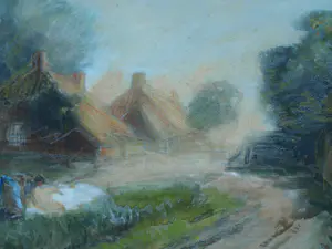 Arnold Koning - Ingelijste aquarel / pastel , Boerin bij Boerderij kopen? Bied vanaf 80!