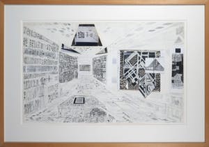 Jan de Bie - Collage, potlood en gouache, Museum - Ingelijst kopen? Bied vanaf 180!