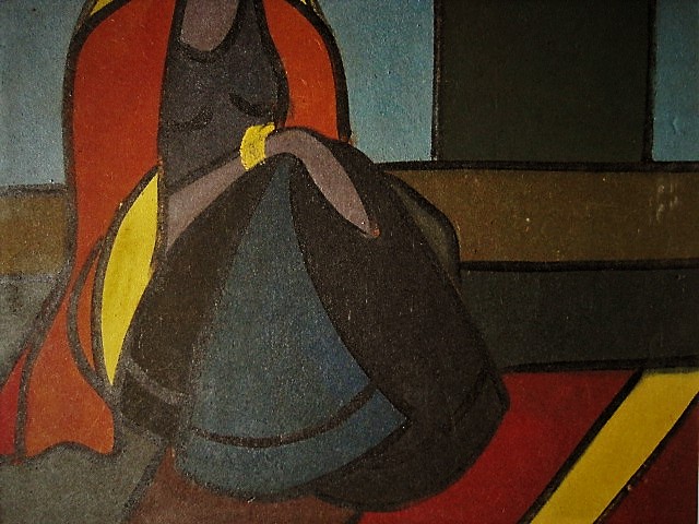 Niet of onleesbaar gesigneerd - Interessant India New Delhi 1940 Kubisme "Zittende vrouw" gesigneerd  kopen? Bied vanaf 1!