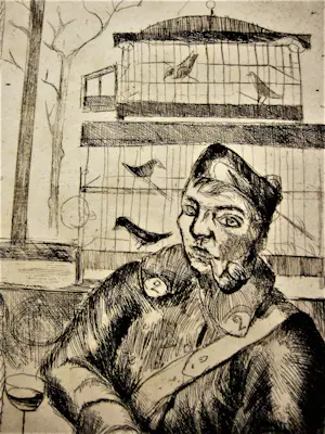 Jeanne Bieruma Oosting - ORIGINELE 1940 (Epr. d'Art.) ETS "soldaat in cafe" - potloodgesigneerd - kopen? Bied vanaf 168!