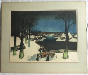 Roger Hebbelinck - naar Albert Saverys - Kleurenets , Paysage d’Hiver / Winterlandschap - GROOT kopen? Bied vanaf 10!