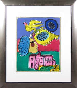 Corneille - Zeefdruk, Poisson jaune - Ingelijst verkocht voor € 200!