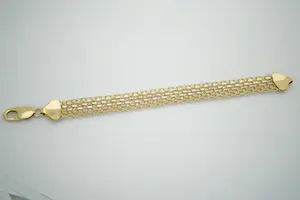58- Brede, in 6 rijen gevlochten 14 karaats geel-gouden schakel armband kopen? Bied vanaf 560!