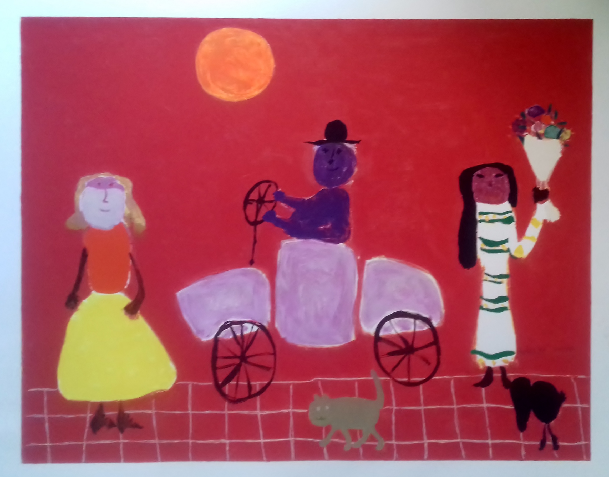 Jan Roede - Zeefdruk "Rije, rije, rije in een wagentje" uit 1994 ( Nieuwe Haagse School). kopen? Bied vanaf 100!