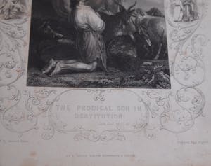 Niet of onleesbaar gesigneerd - Drie antieke Engelse 19e eeuwse Litho's met bijbelse voorstellingen kopen? Bied vanaf 1!