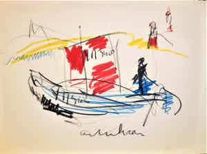 Anton Heyboer - Anton Heyboer met zijn boot de Y.M.348 in de haven van Ymuiden . verkocht voor € 225!