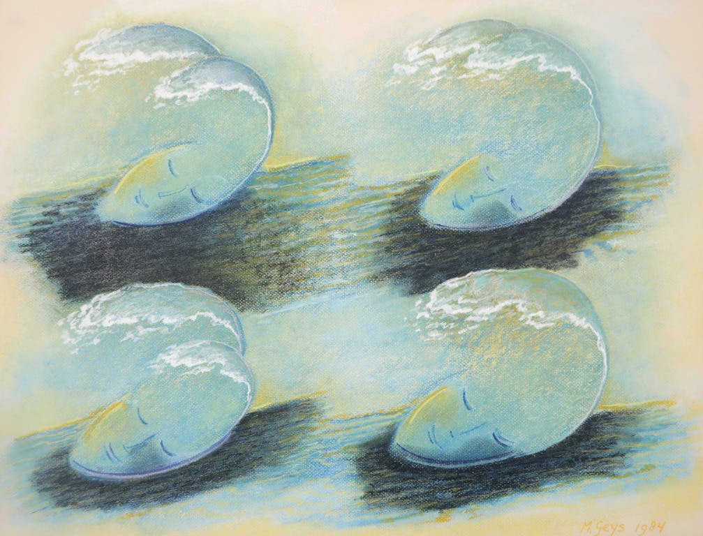 Mareike Geys - Mareike Geys: Pasteltekening, Vier slapende golven kopen? Bied vanaf 1!