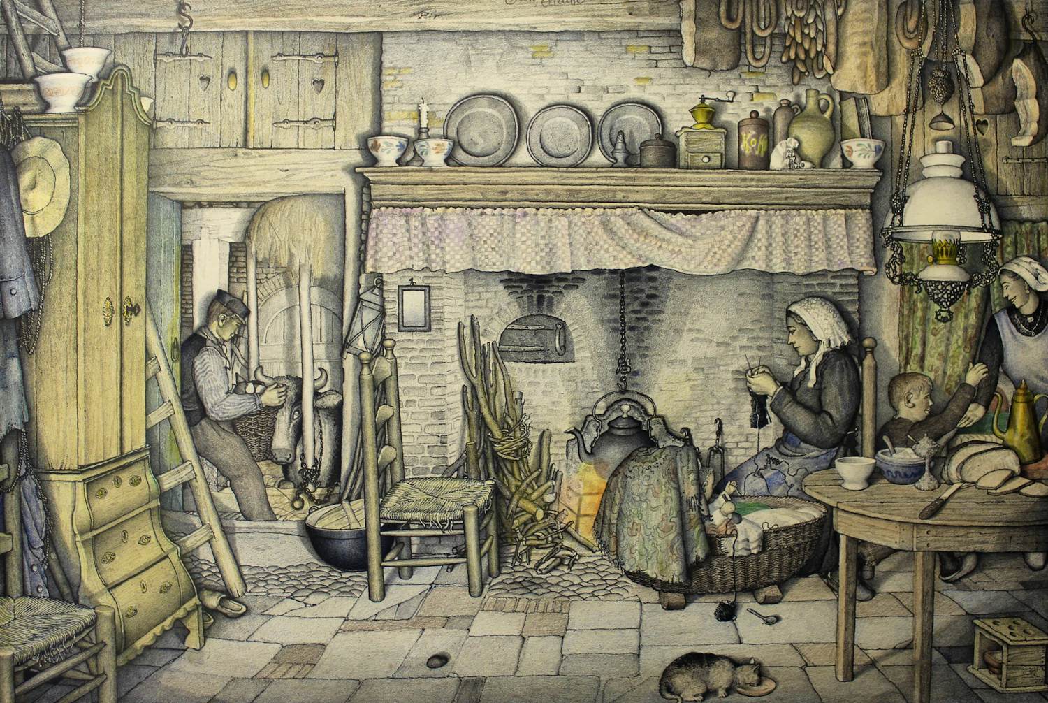 Jan Strube - "Boereninterieur omstreeks 1900, NB Nederland" kopen? Bied vanaf 75!