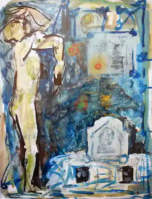 Peter B. van Houten - De schilder jongleert -acryl 1997- verkauft für € 150!